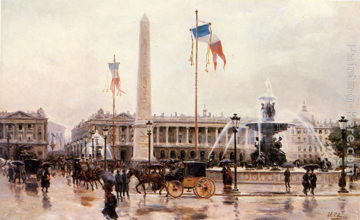 A View of the Place de la Concorde painting - Ulpiano Checa y Sanz A View of the Place de la Concorde art painting